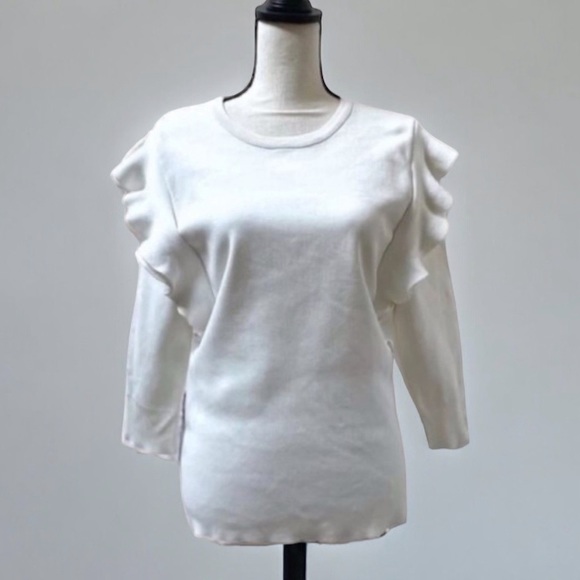Apparalel White Ruffle Sleeve Knit Top Size L | Women’s Sweater Blouse - Picture 2 of 8